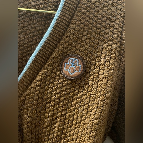 Vintage Girl Scouts Brown V-Neck Button-Up Preppy Sweater - Picture 3 of 7